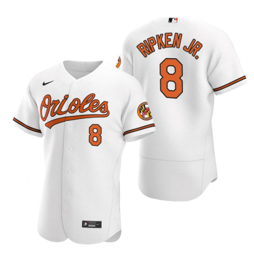 Men's Baltimore Orioles #8 Cal Ripken Jr. White Flex Base Stitched Jersey
